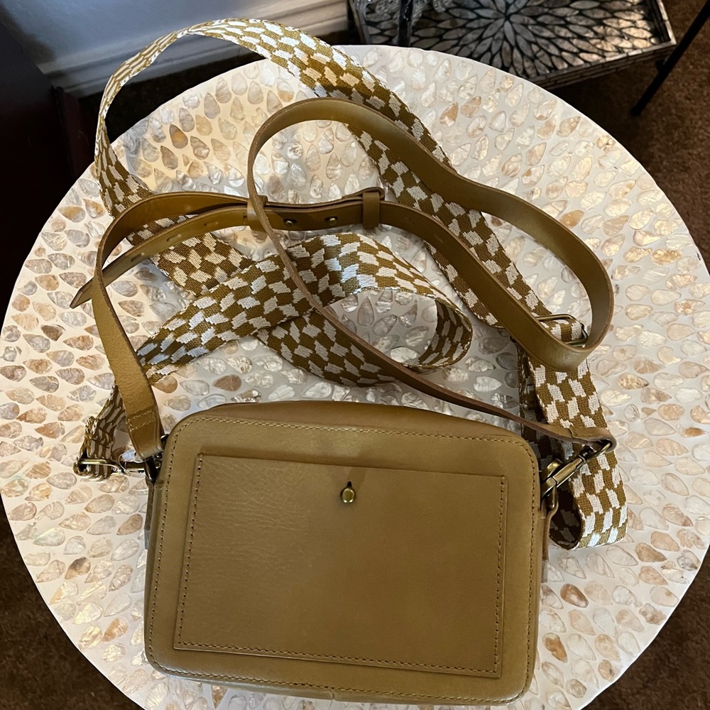 Madewell Tan / Ochre Leather Crossbody with Patterned Strap